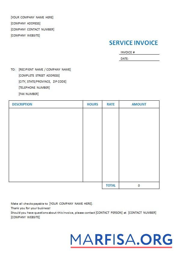 Downloadable Free Service Invoice Template